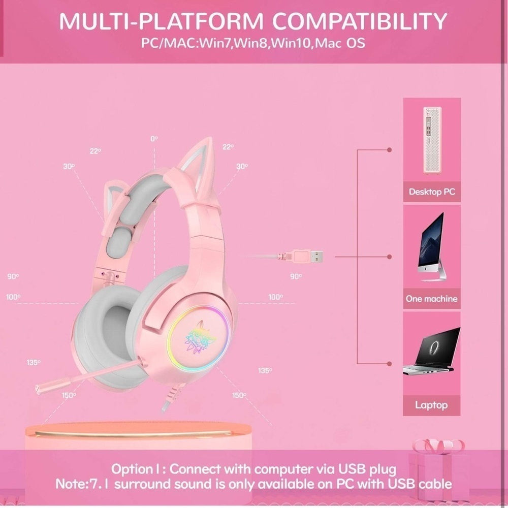 Cat Ear Gaming Headset, Headphones Noise Cancelling Microphone PS4 PS5 X… - Picture 5 of 7